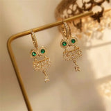 S925 CZ Green/Red Stone Owl Clip Earrings