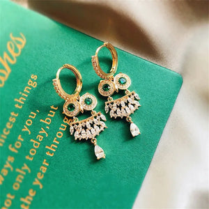 S925 CZ Green/Red Stone Owl Clip Earrings