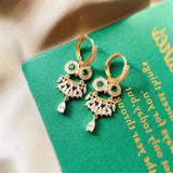 S925 CZ Green/Red Stone Owl Clip Earrings