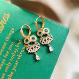 S925 Owl Clip Earrings High Inlay Green Rhinestone Fine Jewelry