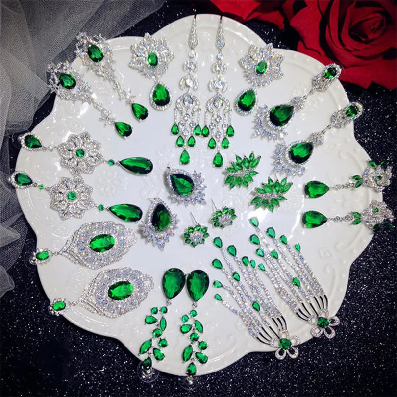Vintage Green CZ Drop Earrings Hyperbole Fine Jewelry