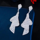 S925 Geometric Spiral Earrings Micro-set Zircon Long Earrings