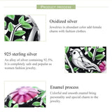 S925 Forest Bird Charm for Bracelet 925 Sterling Silver Heart Pink Flower Beads