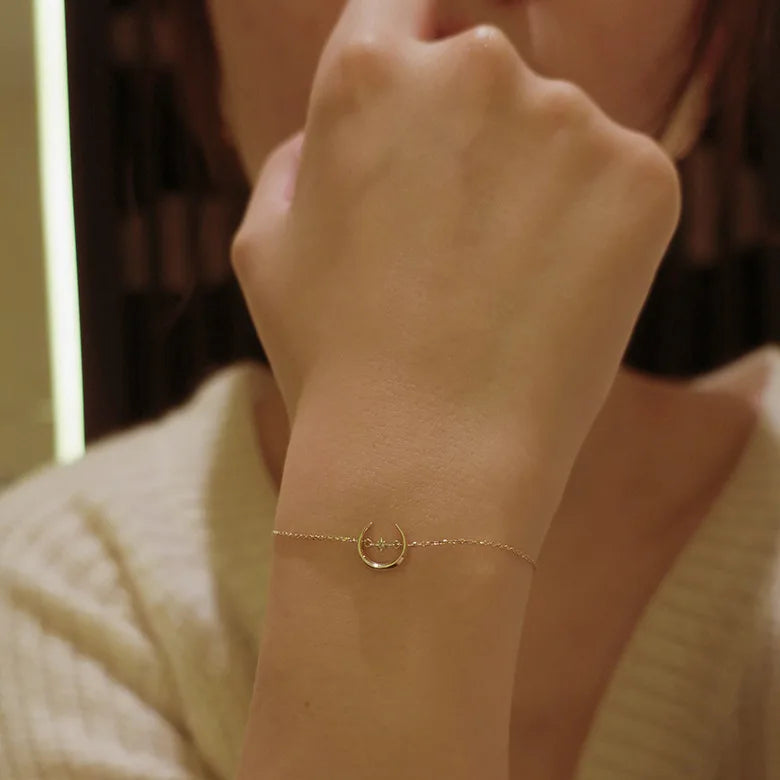 S925 Full Body Sterling Silver Flash Diamond Star Moon Bracelet