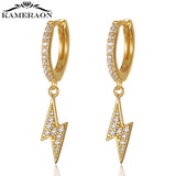 S925 Lightning Bolt Hoop Earrings with Zircon Stone