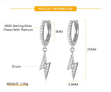 S925 Lightning Bolt Hoop Earrings with Zircon Stone
