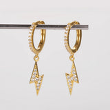 S925 Lightning Bolt Hoop Earrings with Zircon Stone
