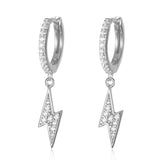 S925 Lightning Bolt Hoop Earrings with Zircon Stone