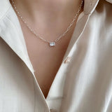 Cz Stone Cube Pendant 925 Silver Chain Necklace