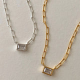 Cz Stone Cube Pendant 925 Silver Chain Necklace