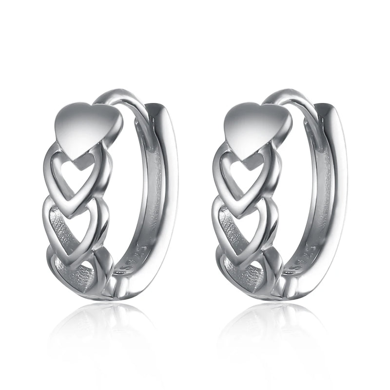 S925 Hollow Heart Chain Hoop Earrings Gothic Punk Circle Earring
