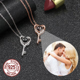 S925 Heart Key Pendant Personalized Photo Projection Necklace For Girlfriend