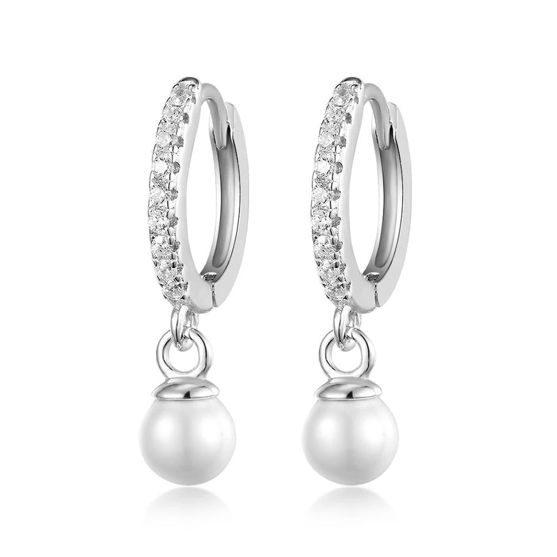 S925 Shell Beads Pearl Hoop Earrings Sweet Short Women Jewelry