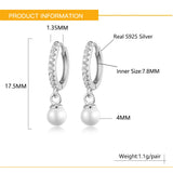 S925 Shell Beads Pearl Hoop Earrings Sweet Short Women Jewelry