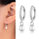 S925 Shell Beads Pearl Hoop Earrings Sweet Short Women Jewelry