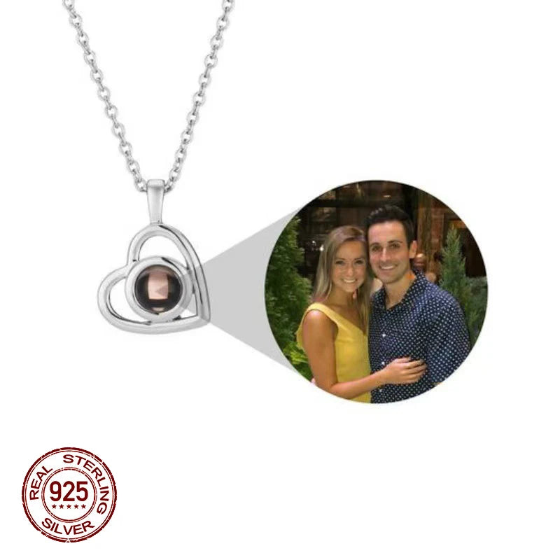 S925 Love Heart Pendant Photo Projection Necklace For Girlfriend