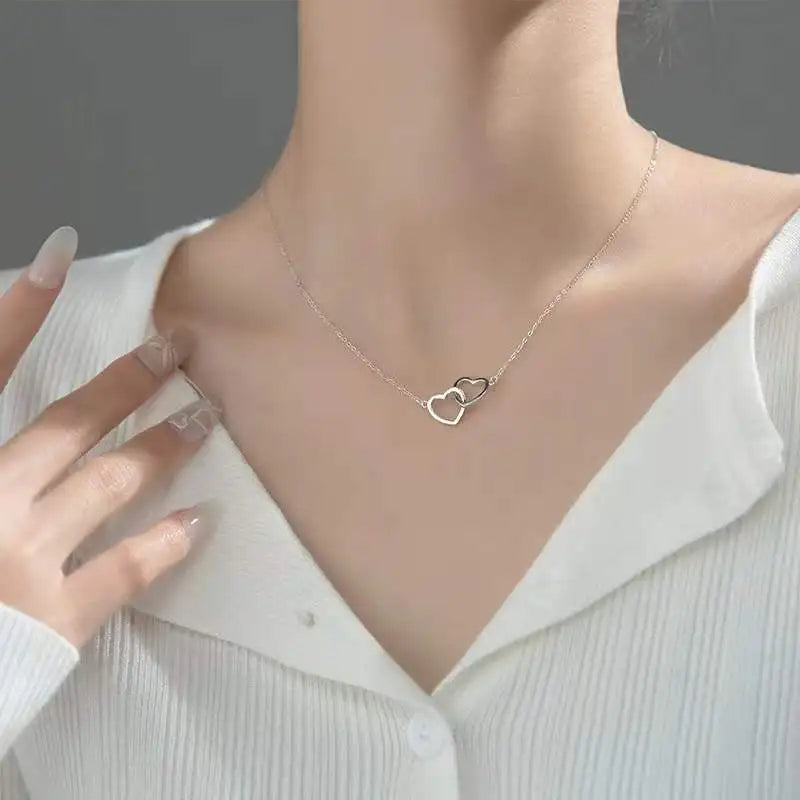 S925 Love Interlocking Pendant Necklace Sweet Romance