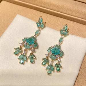Emerald Gemstone Tassels Drop Earrings