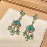 Emerald Gemstone Tassels Drop Earrings