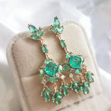 Emerald Gemstone Tassels Drop Earrings