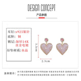 S925 Fairy Pink Crystal Heart Silver Needle Earrings