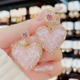 S925 Fairy Pink Crystal Heart Silver Needle Earrings