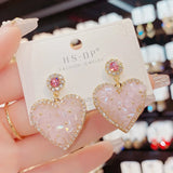 S925 Fairy Pink Crystal Heart Silver Needle Earrings