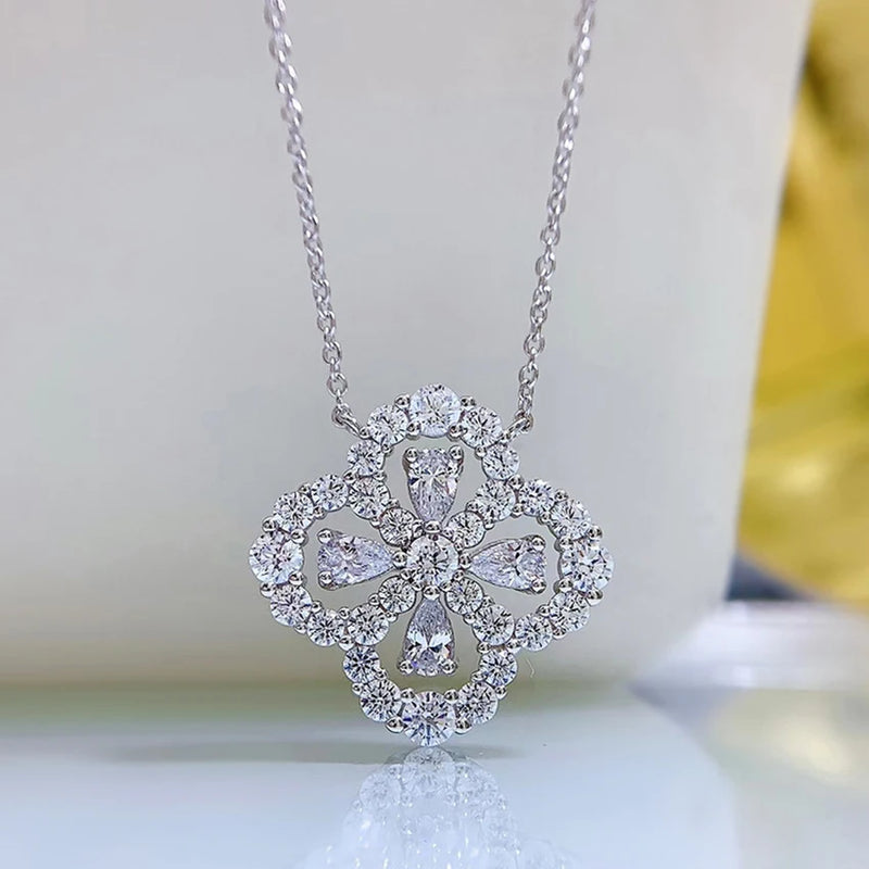 S925 Silver Clover Necklace Retro Short Cross Chain Silver Chain Necklace
