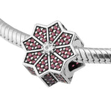 S925 Silver Poinsettia Charm for Europe Bracelet Red & Clear CZ Beads