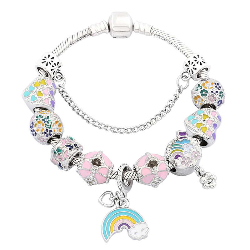 S925 Rainbow Set Bracelet Delicate Safety Chain Colorful Jewelry Gift Women