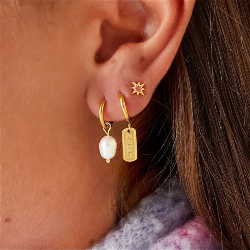 S925 Pearl Octagonal Star Earrings Set - Christmas Gift for Women