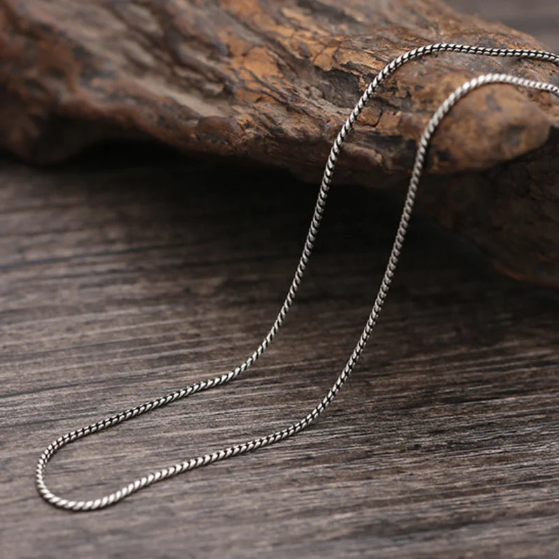 S925 Pure Silver Retro Weave Necklace 1.2mm Thick Small Twist Chain Thai Jewelry