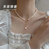 S925 Silver Bell Orchid Pearl Necklace Elegant Women's Collar Chain