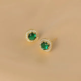 S925 Silver Studs Emerald Zirconia Ear Jewelry Earrings