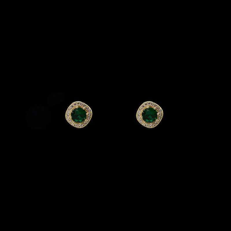 S925 Silver Studs Emerald Zirconia Ear Jewelry Earrings