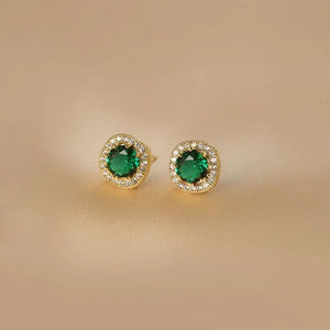 S925 Silver Studs Emerald Zirconia Ear Jewelry Earrings