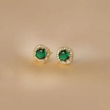S925 Silver Studs Emerald Zirconia Ear Jewelry Earrings