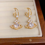 S925 Silver Needle Zircon Saturn Planet Earrings