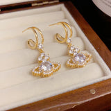 S925 Silver Needle Zircon Saturn Planet Earrings