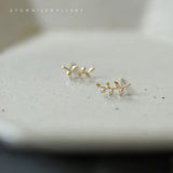 S925 Pure Silver Plate Branch Ear Nail Mini Temperament Leaf Branch Earrings