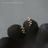 S925 Pure Silver Plate Branch Ear Nail Mini Temperament Leaf Branch Earrings