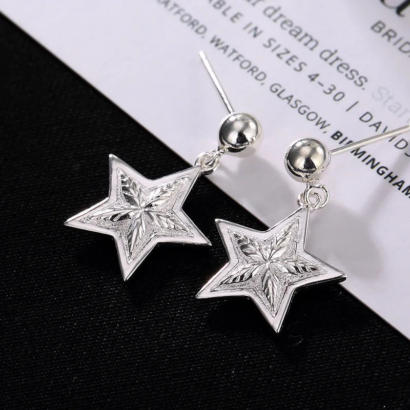 S925 Pure Silver Star Ear Nails Moisture Anti-allergy Silver Ear Ornaments
