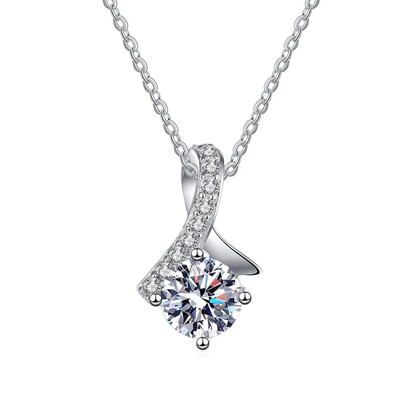 S925 Silver 1CT Bowknot Moissanite Necklace Platinum Plated D Moissanite Women