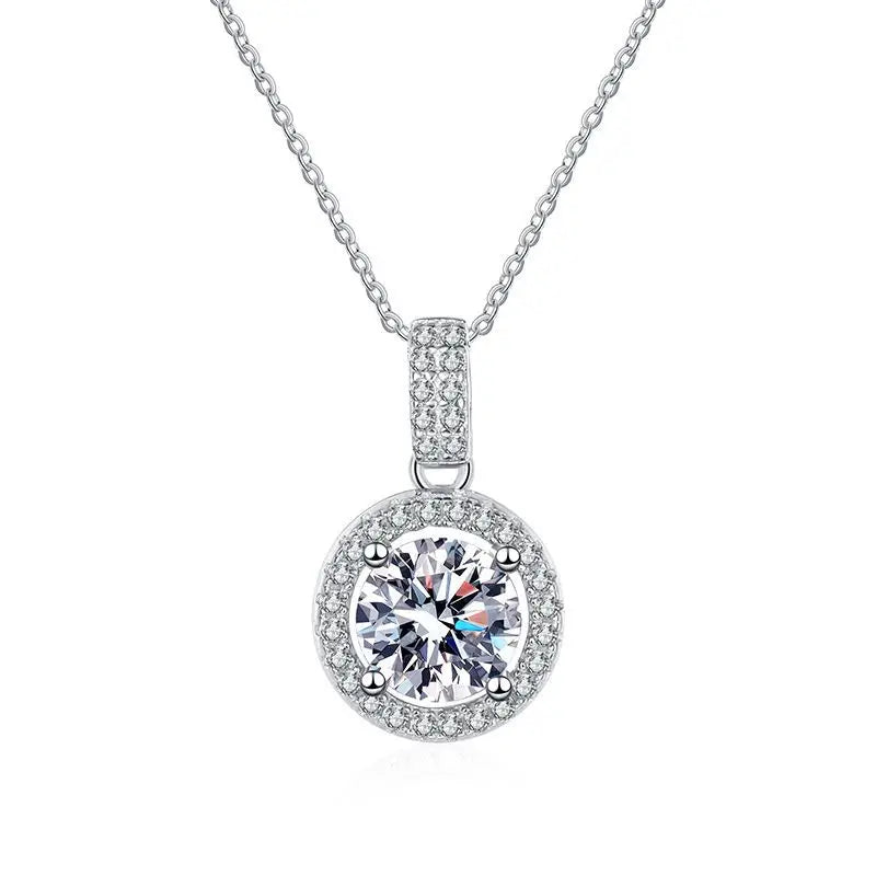 1CT Moissanite Round Pendant Necklace