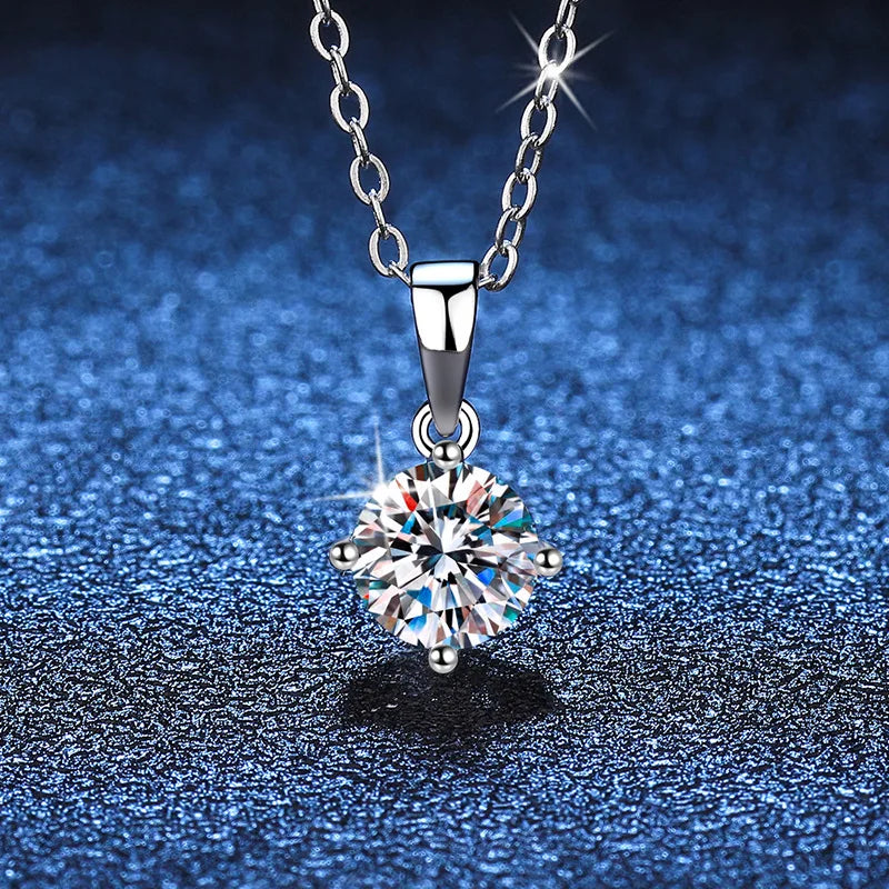 S925 Silver 1CT Round Moissanite Pendant Necklace Women Platinum Plated