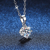 S925 Silver 1CT Round Moissanite Pendant Necklace Women Platinum Plated
