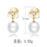 S925 Silver Flower Pearl Dangle Stud Earrings Crystal Wedding Jewelry