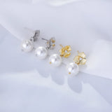 S925 Silver Flower Pearl Dangle Stud Earrings Crystal Wedding Jewelry