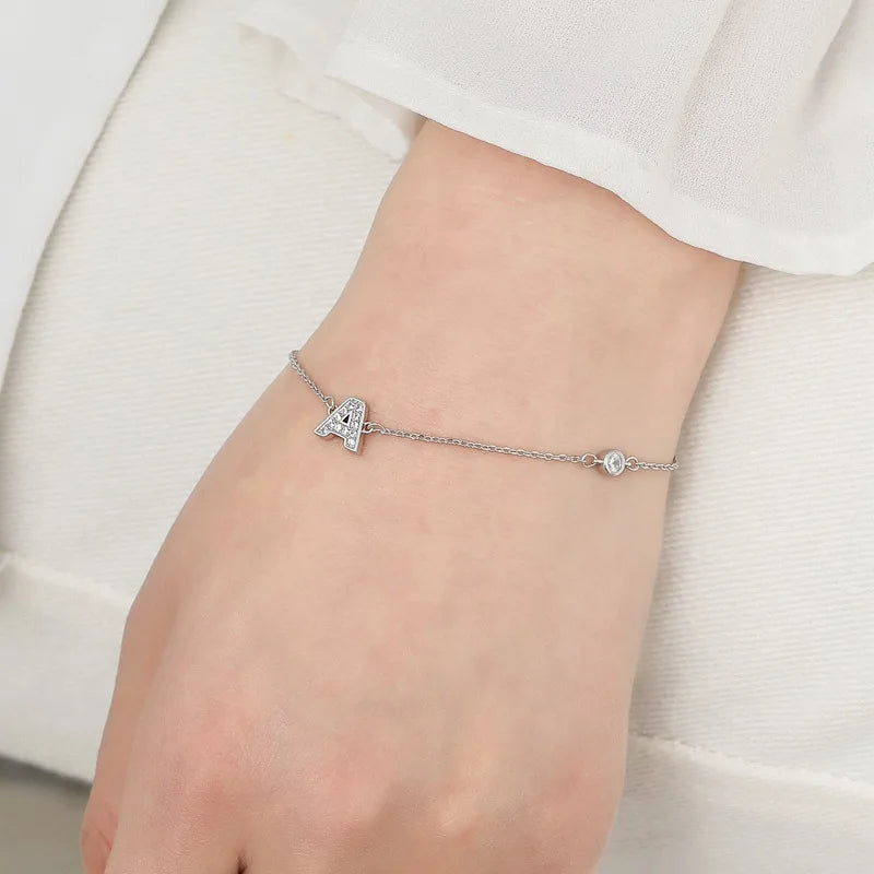 S925 Silver Alphabet Bracelet with Zirconia Initial Letter for Women