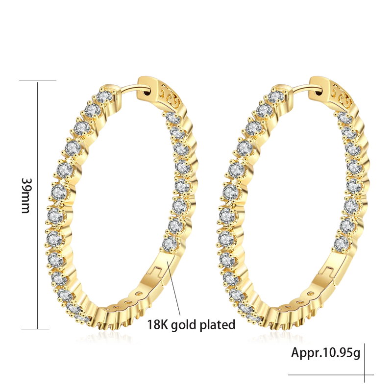 S925 39mm 18K Circle Hoop Earrings For Women Wedding Jewelry